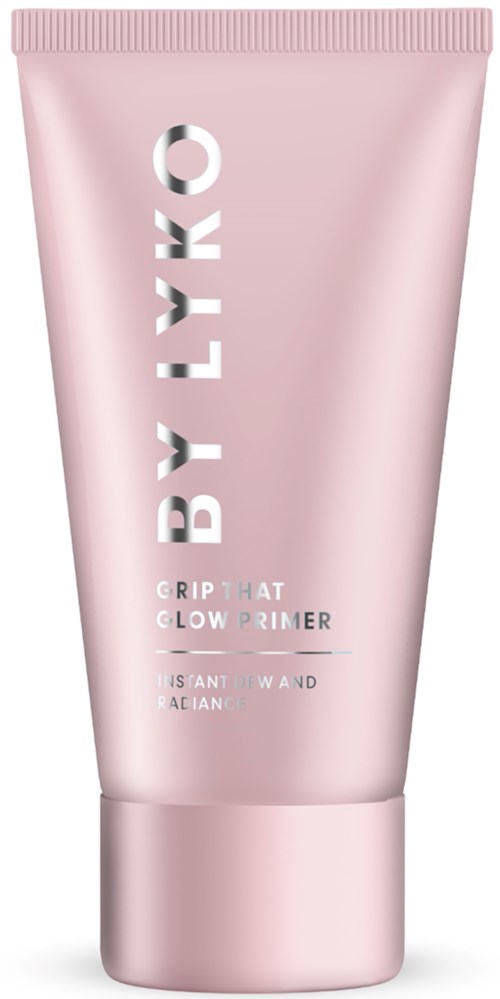 Een roze tubes make-up primer met tekst en branding, ontworpen voor een huidglans en stralingsverbetering.