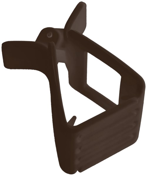 Black plastic handle with a watch or camera strap, has a rectangular space and a small extension for attachment.