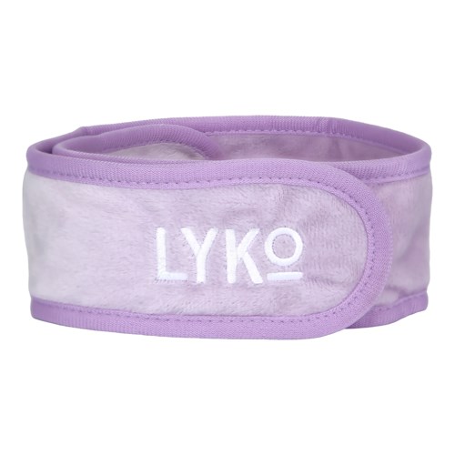 A plush, light purple fabric wristband with the word LYKO embroidered in white, edged with purple.