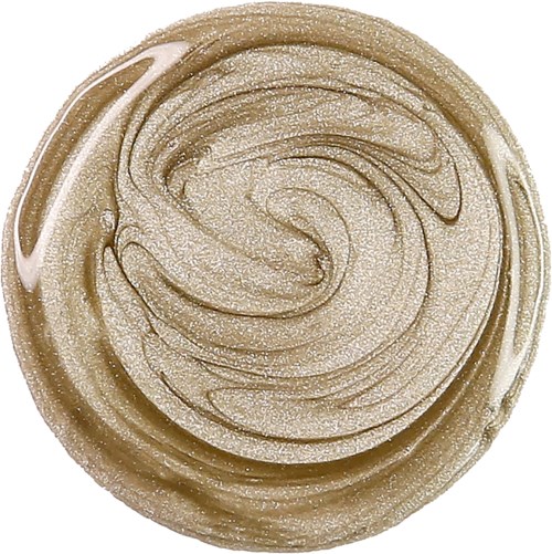 En rund, beige virvel med mörkare linjer och en glittrig yta som liknar en mjuk, krämig efterrätt eller spread.