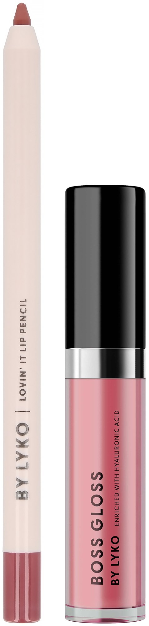 Lippenbalsem en lippenpotlood van BY LANG en BOSS GLASS met roze tinten. Potlood heeft dop en punt.