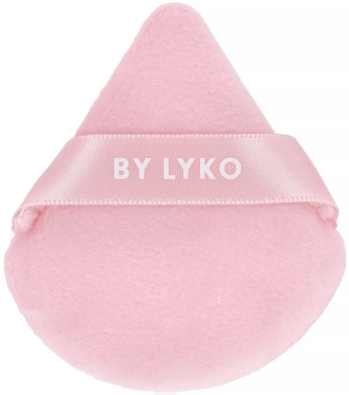 A pink soft sponge with a ribbon labeled "BY LYK" wrapped around it.
