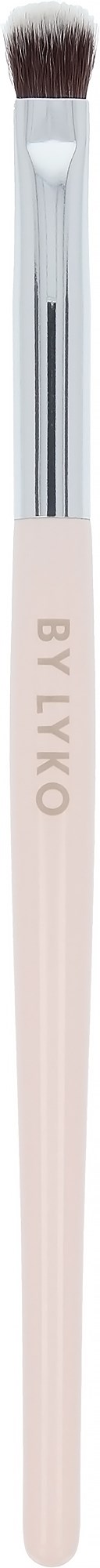 A makeup brush with a white handle and soft bristles, branded BY LIVIO, shown from top to bottom.