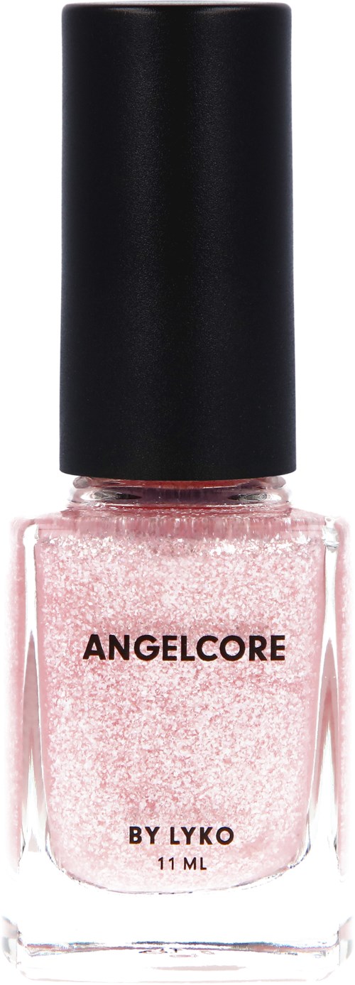 Roze nagellak met zwarte dop, gemarkeerd ANGELCORE DOOR LYKO, 11 ml.