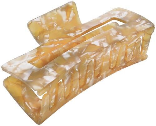 A large, cream-colored, marbled soap dish with a slot for holding soap. It has a curved design and a backrest.