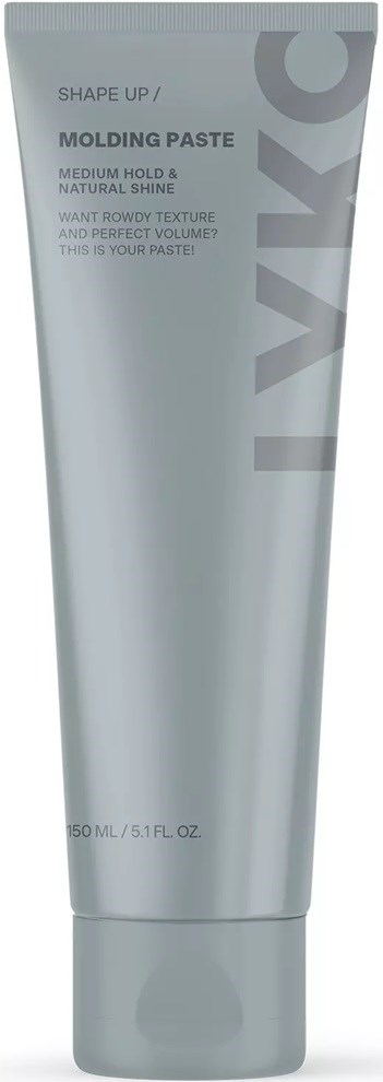 Grijze tube met label Shape Up Molding Paste, voor medium hold en natuurlijke glans, 150 ml.
