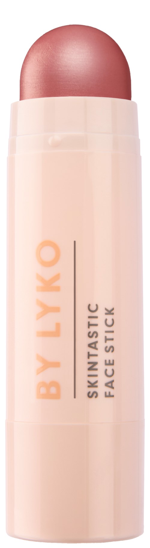 Een make-upstift met een roze tint, gemarkeerd "BY LYKO SKINSTATIC FACE STICK" in een lichte houder.