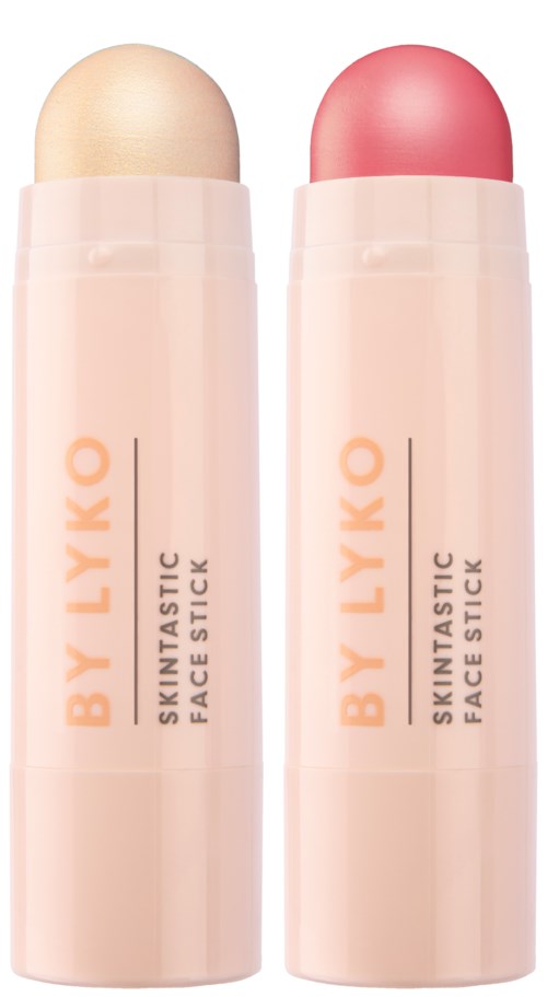 Twee gezichtssticks, een met licht beige en een met roze kleur.