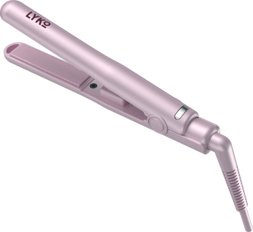 Een roze stijltang met snoer, merk 'LYKO', en handvat voor haarstyling.