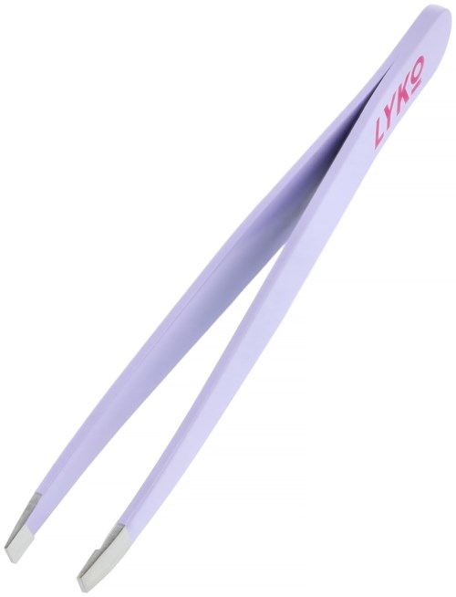 Roze en witte pincet met schuine tips, gebruikt voor het oppakken van kleine voorwerpen.