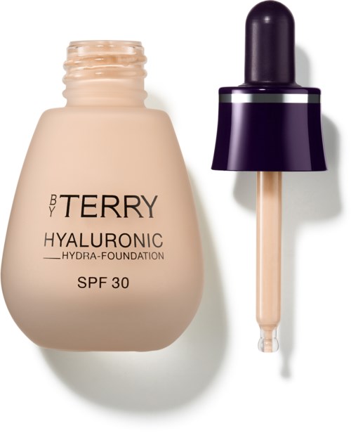 Beige BB Terry Hyaluronic Hydro-Foundation pullo, jossa on musta pipetti vierellään.