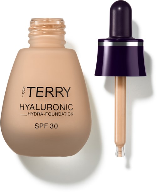 Hylaronihappopohjainen kosteusvoide, SPF 30, ja erillinen pipetti. Tuote on beige ja violetti.