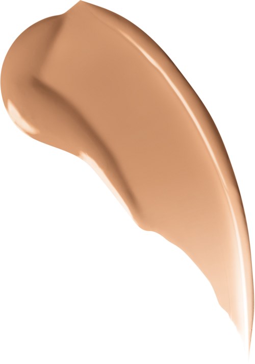 Beige meikkipohjan näyte, jossa on sileä, kermaisenomainen koostumus ja kiiltävä pinta.