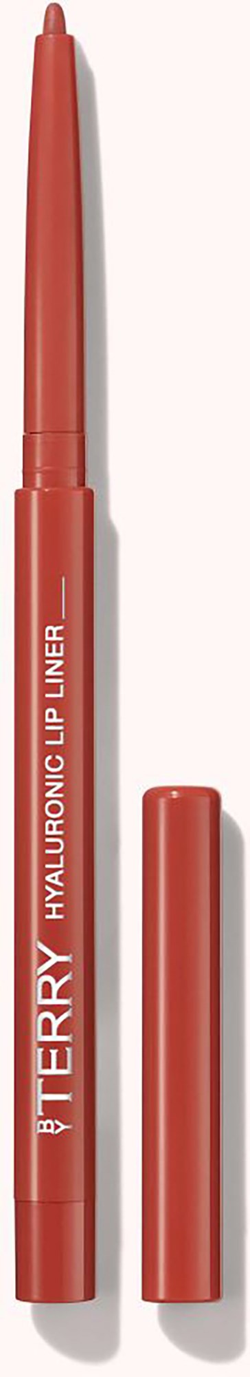 En röd läpplinerspenna med lock, märkt "HYALURONIC LIP LINER" från Terry.