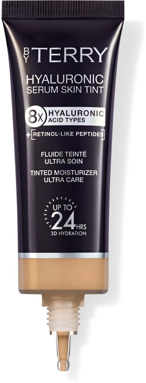 Rör med färgad fuktcreme i beige nyans, märkt av By Terry, hyaluronsyra och 24 timmars återfuktning.