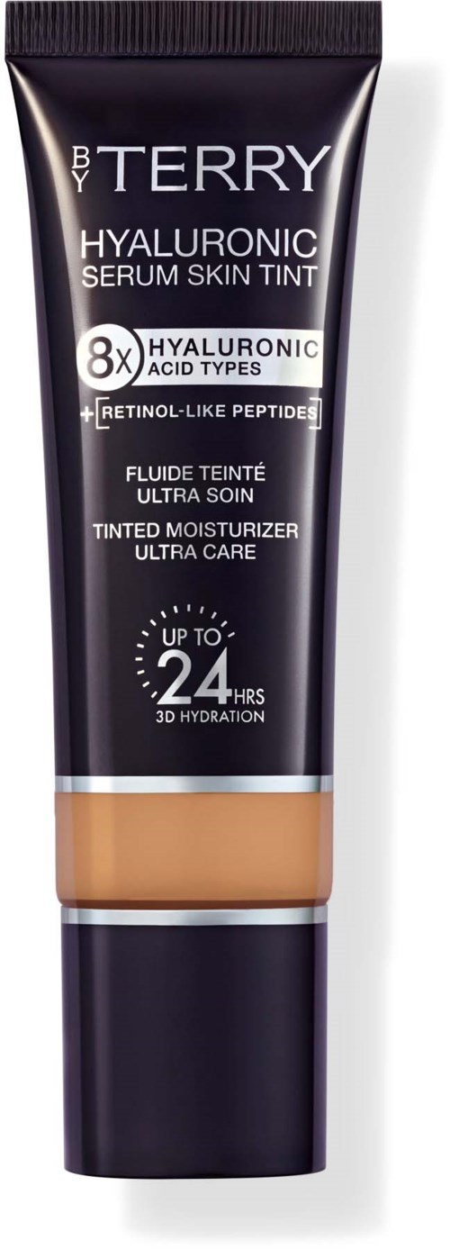 Tub med By Terry Hyaluronic Serum Skin Tint i svart och beige förpackning med produktinformation.