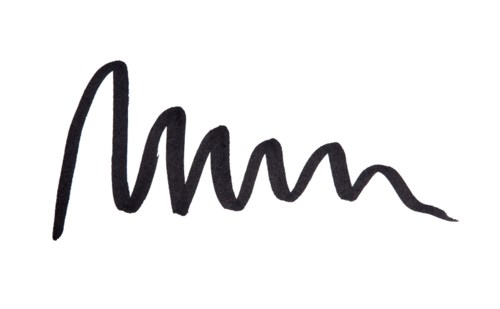 En svartvit logotyp med en stiliserad, abstrakt signatur eller skissdesign.
