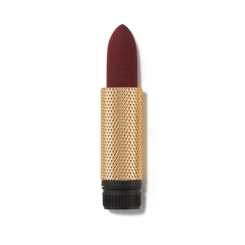 A lipstick designed to look like a lipstick tube, with a gold textured middle and a red lip shape at the top.