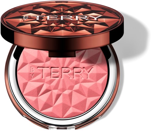Pink blush med et geometrisk mønster og ordet "BERRYYYY" stemplet i midten. Kompaktlokket er i rosa gull.