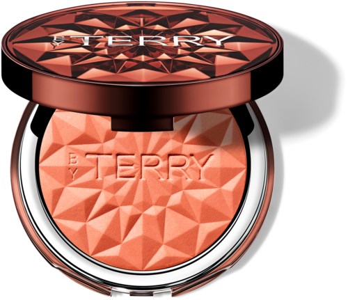 En liten boks med geometrisk design, oransje rouge inni, og merkevarenavn 'BY TERRY' preget.