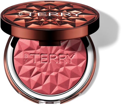 En rosa blush med et geometrisk mønster og merkets navn 'BY TERRY' preget på det.