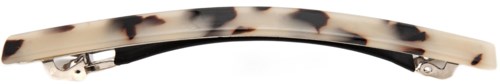 Haarspange mit Schildpattmuster, gebogener Form und Metallklammer.