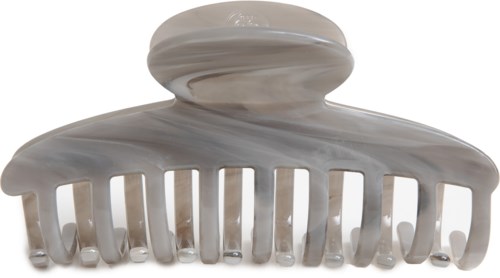 A white, large hair clip with a rounded top and multiple teeth to hold hair securely.