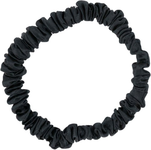 Ein schwarzes Stoff-Haarband, kreisförmig mit gerafftem Stoff zum Strecken und Halten der Haare.
