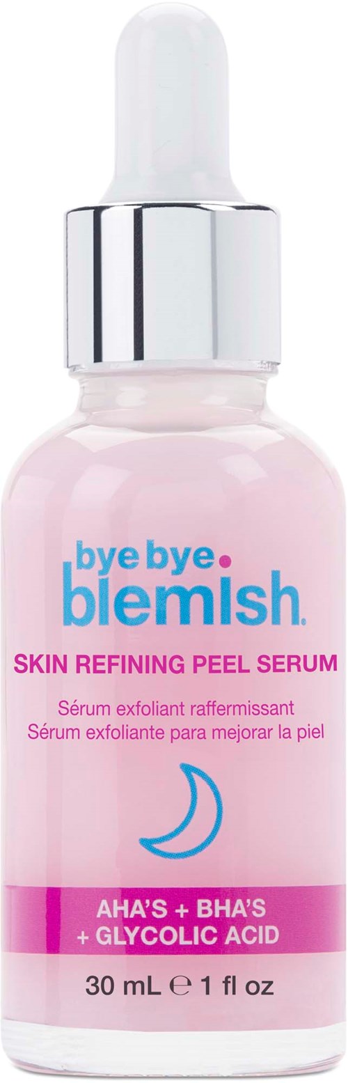 A small pink skincare serum bottle with a dropper and blue, pink, and white text and graphics.