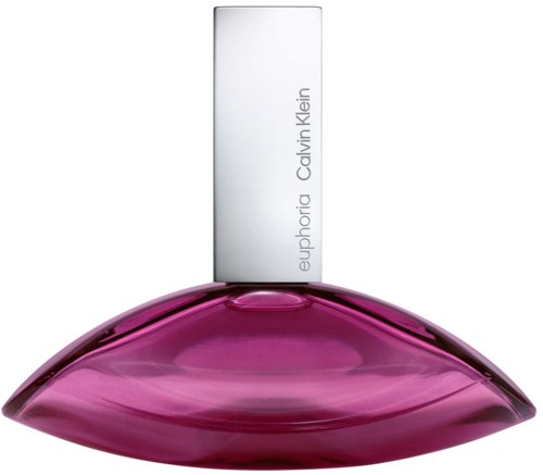 Calvin Klein Euphoric parfumfles met een paarse, lipvormige design en een strakke zilveren dop.