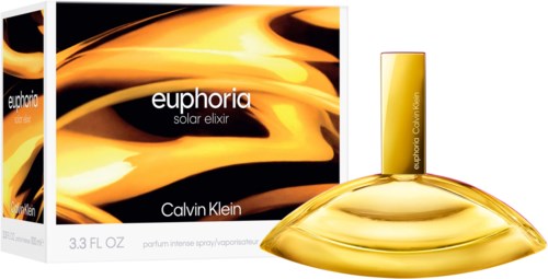 Euphoria parfum van Calvin Klein, met een gouden fles en modern verpakkingsontwerp.