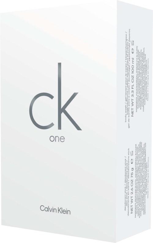 Calvin Klein CK One perfume box with minimalist white design and black text.
