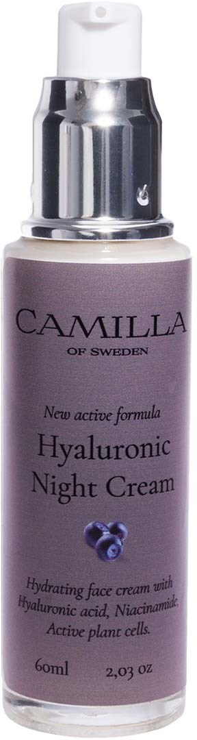 A bottle of Camilla Hydrating Night Cream with hyaluronic acid and niacinamide, containing 60ml.