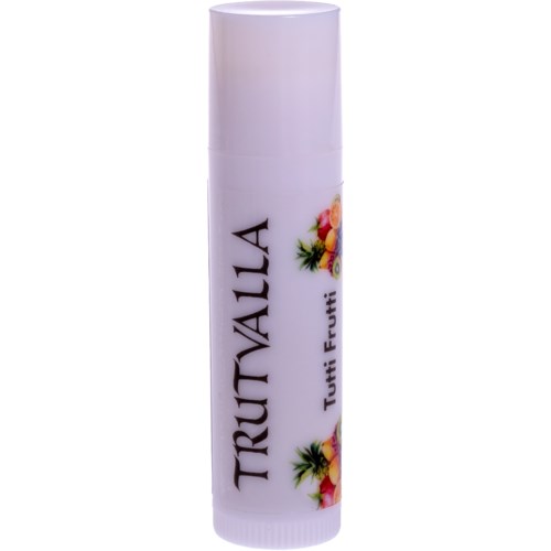 A white tube with the brand name "Trutalla" and images of tropical fruits like pineapple and berries.