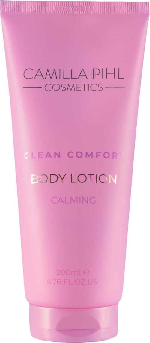 Rosa tube fra Camilla Pihl Cosmetics kroppslotion med beroligende duft og 200 ml størrelse.