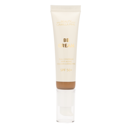 En vit tub märkt 'Be Cream' med SPF 50, avsedd för hudtäckning och skydd.