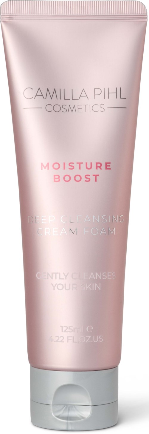 En rosa, blank, tub av Camilla Pihl Moisture Boost ansiktsrengöringskräm för känslig hud.
