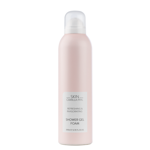 Een roze fles met witte dop, labeled 'Shower Gel Foam', die een verfrissende ervaring belooft.