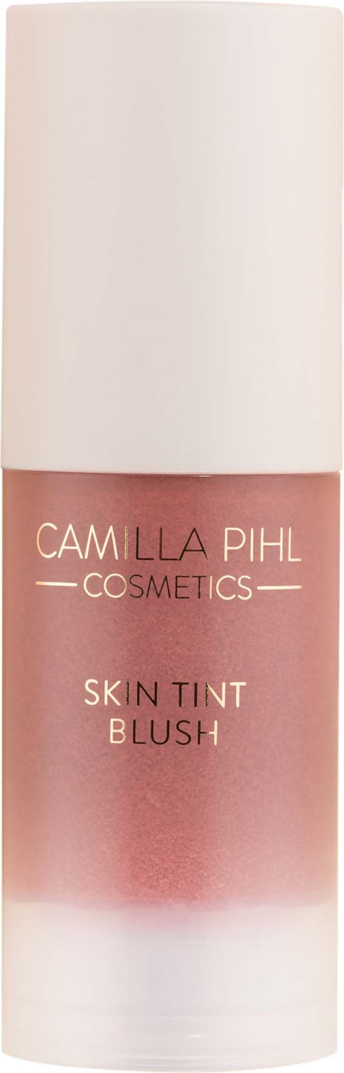 Camilla Pihl cosmetic huidtint blush in een cilindervormige fles met witte dop.