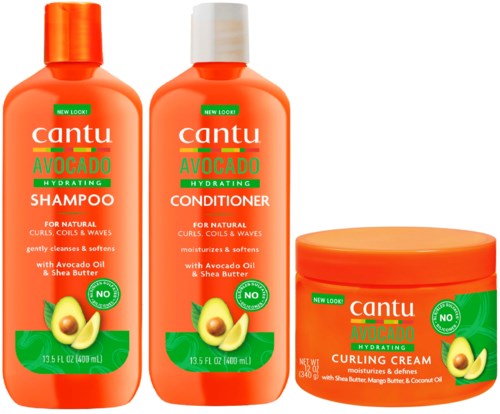 Cantu avocado hydraterende haarverzorgingsset met shampoo, conditioner en krullend crème met avocado en sheaboter.