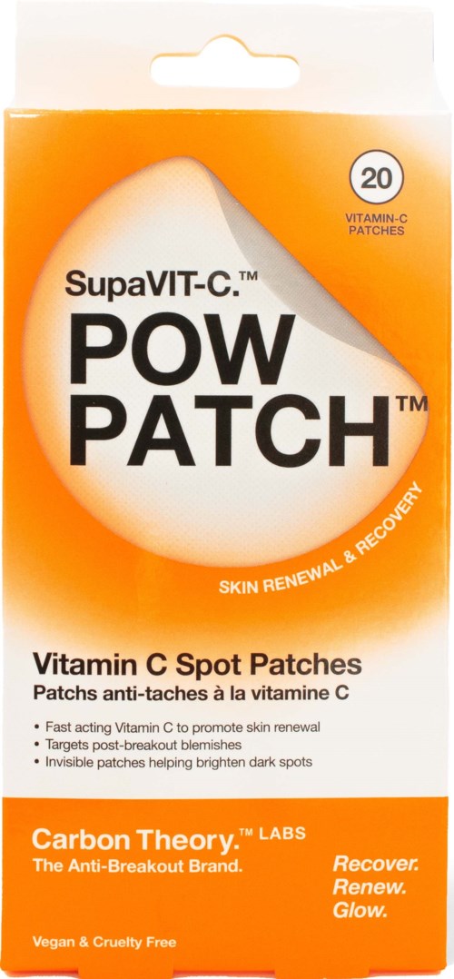 Verpakking voor Vitamin C vlekpleisters die huidvernieuwing, donkere vlekken en glans helpen.