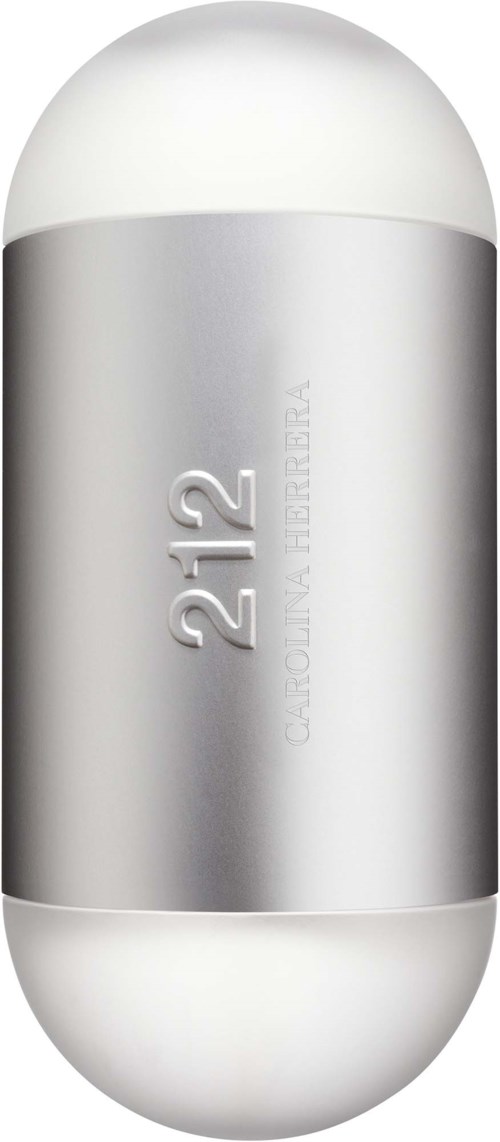 Eine weiße und silberne Kapsel mit der Zahl 212 und den Worten Carolina Herrera.