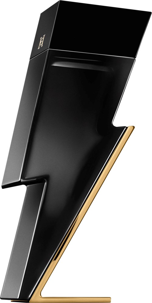 Ein tragbares Gerät in Schwarz und Gold, geformt wie ein Blitz, mit Bildschirm oben und Stand unten.