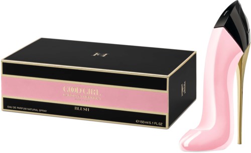Een parfumenset met een zwart en roze doos en een stijlvolle roze en zwarte parfumfles met een goudaccent.