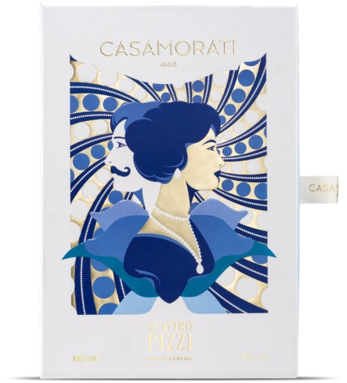 The packaging features an artistic design with two women in profile, surrounded by decorative blue and gold patterns.