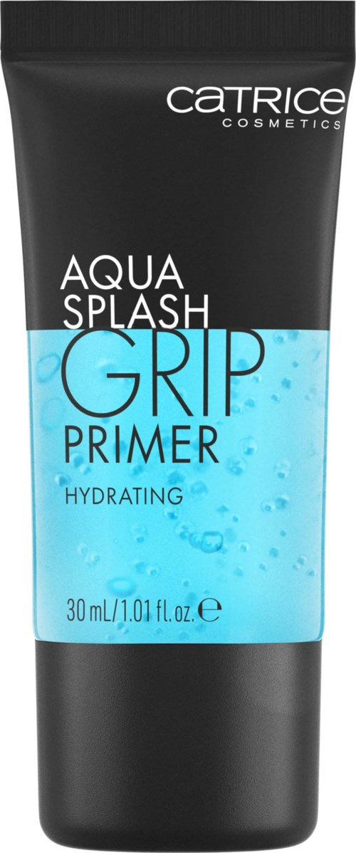Musta putki, jossa sininen ja valkoinen etiketti, teksti kosteuttavasta grip primeristä Catrice Cosmeticsilta.