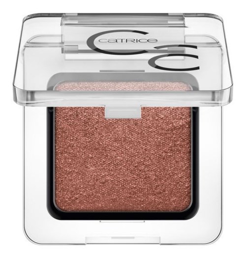 Ett makeuppar briljs med genomskinlig lock som visar ett skimrande rosa-brunt puder inuti.