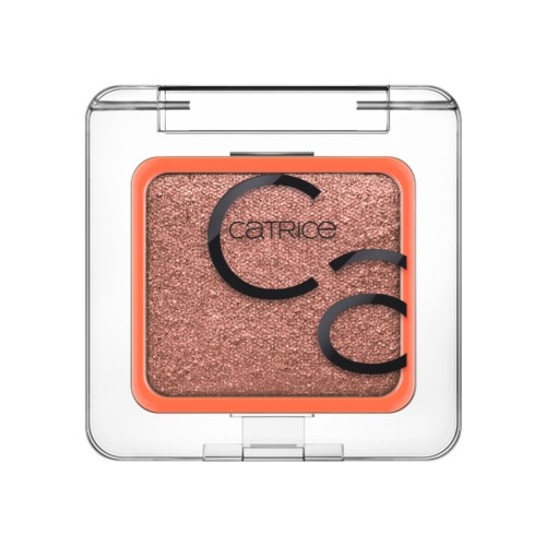En kompakt makeuprouge med klar lock, rosa nyans och svarta dekorativa linjer ovanpå.