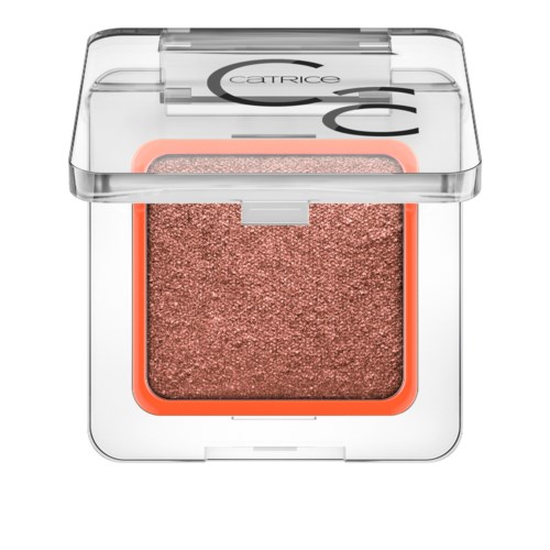 En liten behållare med roséguld-glansigt smink eller ögonskugga med genomskinlig lock.