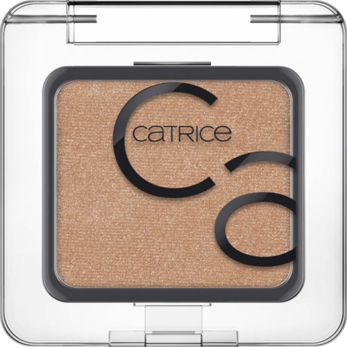 A compact makeup blush with a clear case, showing beige powder and the Catrice brand logo inside.